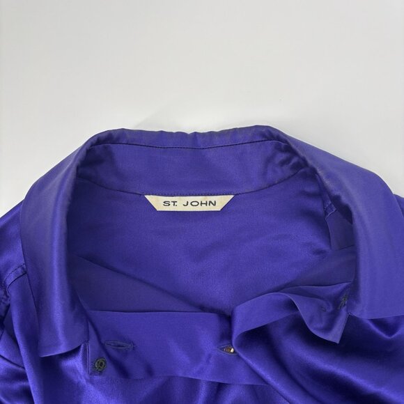 St John Silk Long Sleeve Button Up Top Purple Womens Size 10 Large Vintage USA - Picture 8 of 11